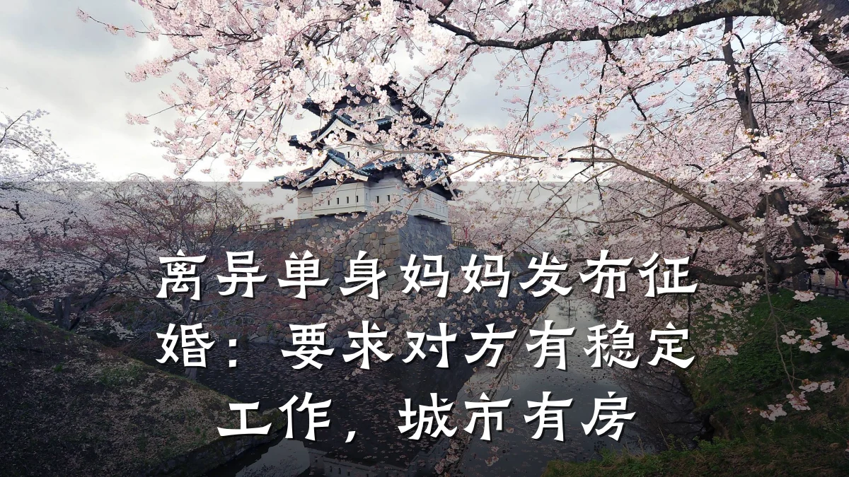 离异单身妈妈发布征婚：要求对方有稳定工作，城市有房